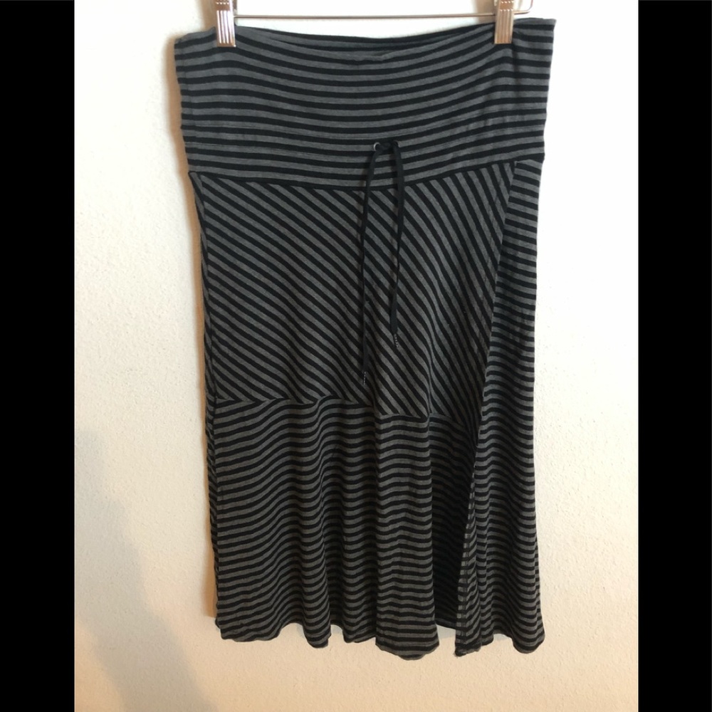 Athleta Gray Black Stripe Faux Wrap Knit Skirt M